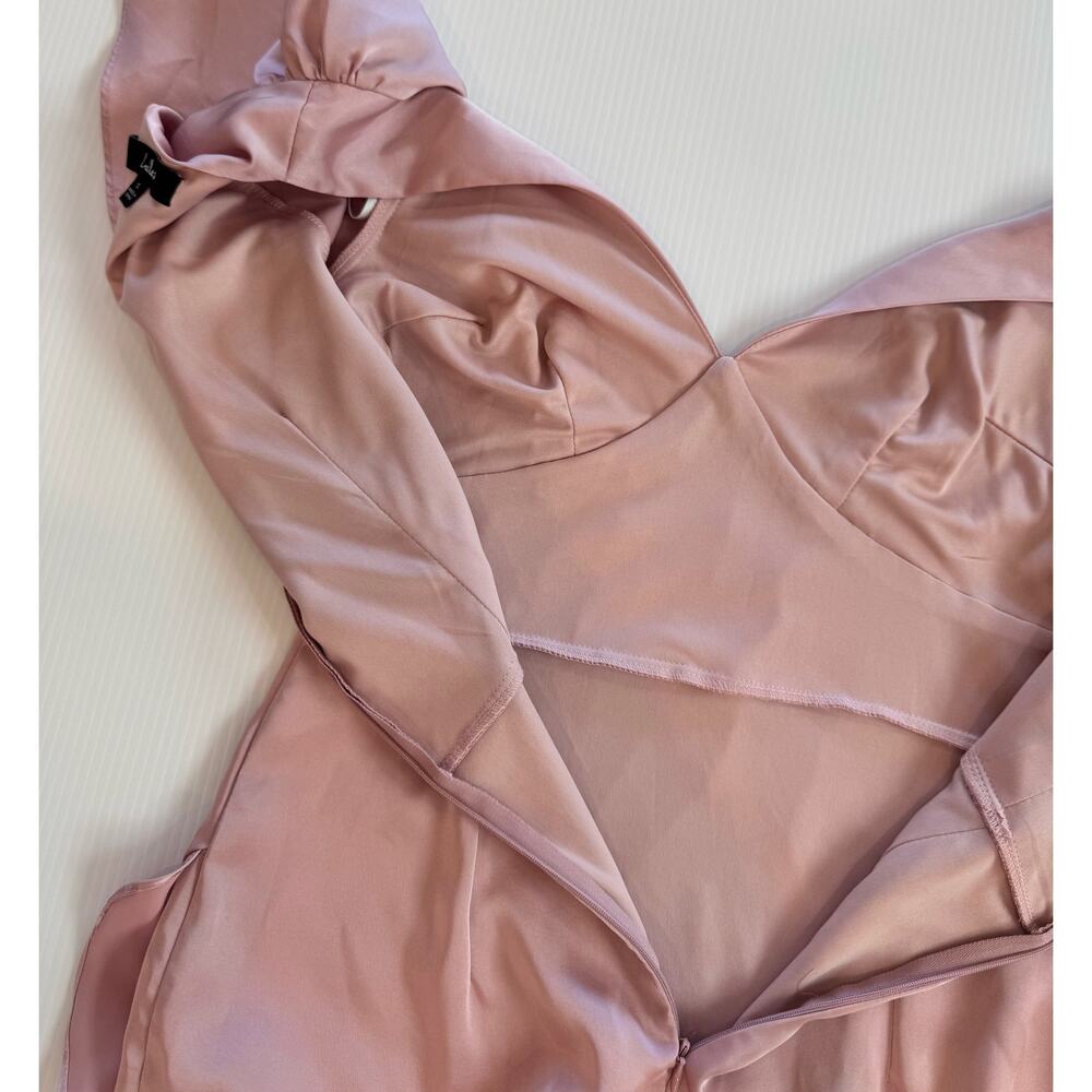 Lulus Eternal Bond Blush Satin Ruffled Flutter Sleeve Maxi Dress Small Pink - Picture 14 of 16